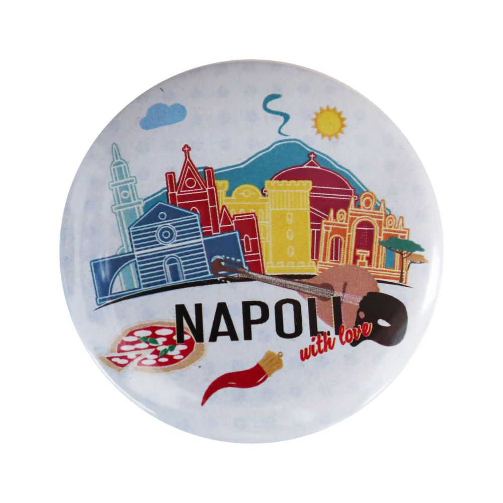 MAGNETE ROTONDO IN METALLO DIAM. 5 CM NAPOLI WITH LOVE