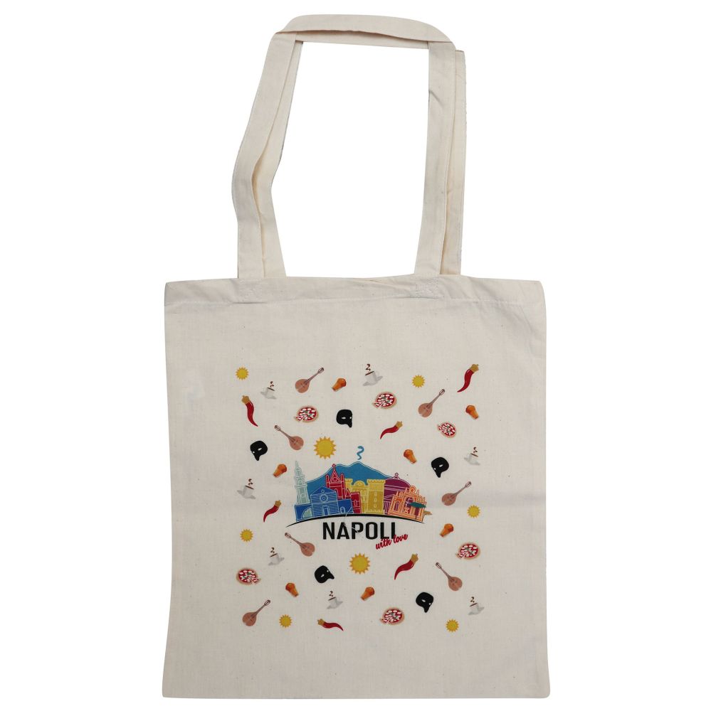 SHOPPER IN COTONE NATURALE 180 GR CON MANICI LUNGHI PERSONALIZZATA NAPOL