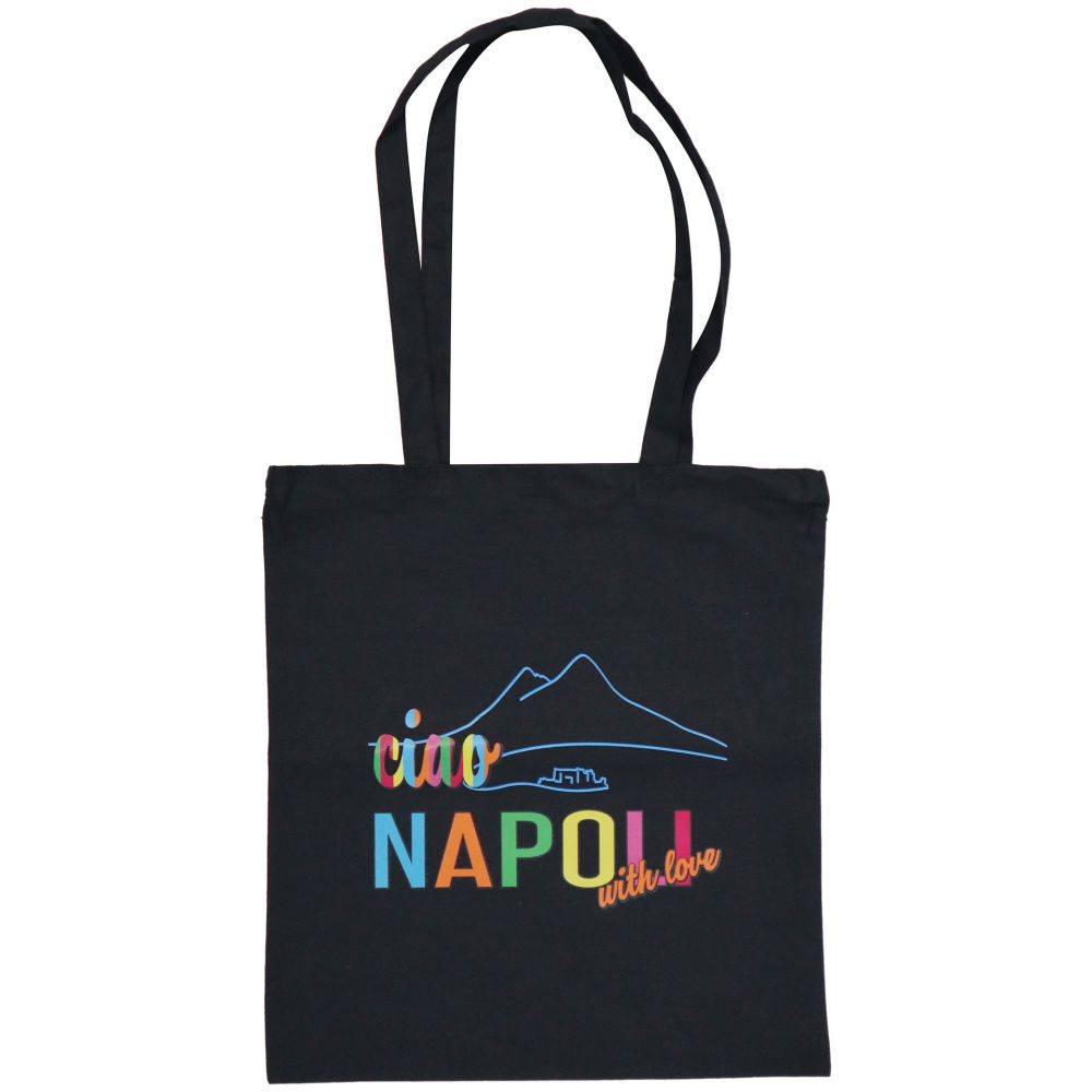 SHOPPER NERA IN COTONE 180 GR CON MANICI LUNGHI PERSONALIZZATA CIAO NAPO