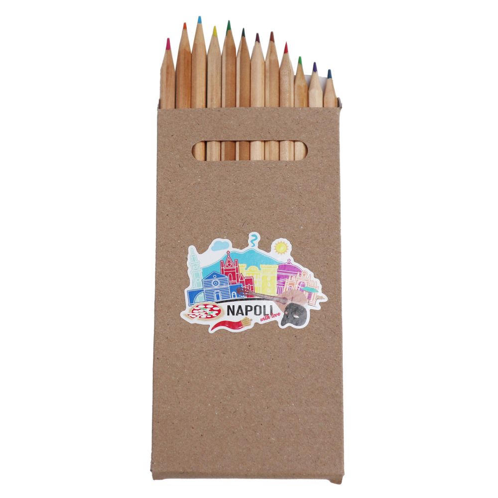 SET 12 MATITE LUNGHE COLORATE CON SCATOLA PERSONALIZZATA NAPOLI WITH LOV