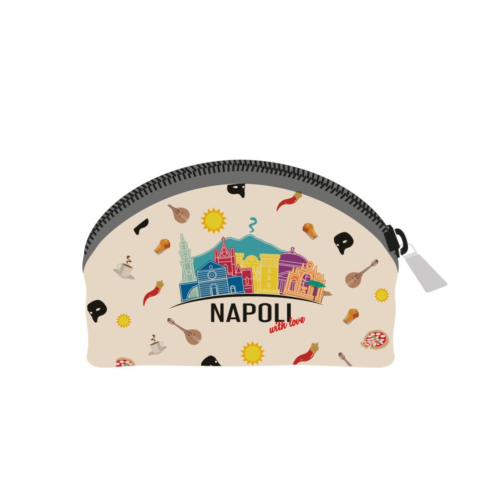 PORTAMONETEMEZZALUNA IN ECOPELLE BEIGE 10,5X7X5 CM STAMPA BIFACCIALE N