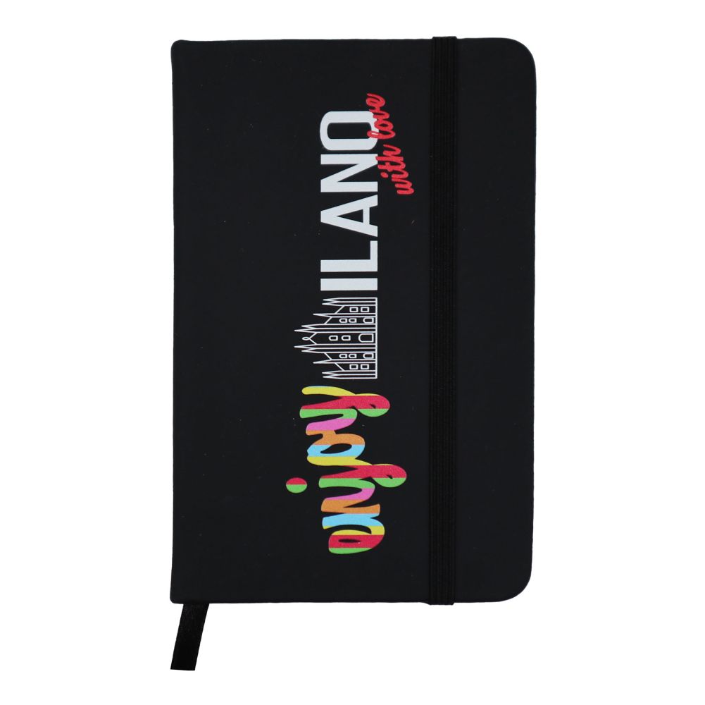 TACCUINO NERO FORMATO A6 CON COPERTINA RIGIDA CHIUSURA CON ELASTICO 14X9