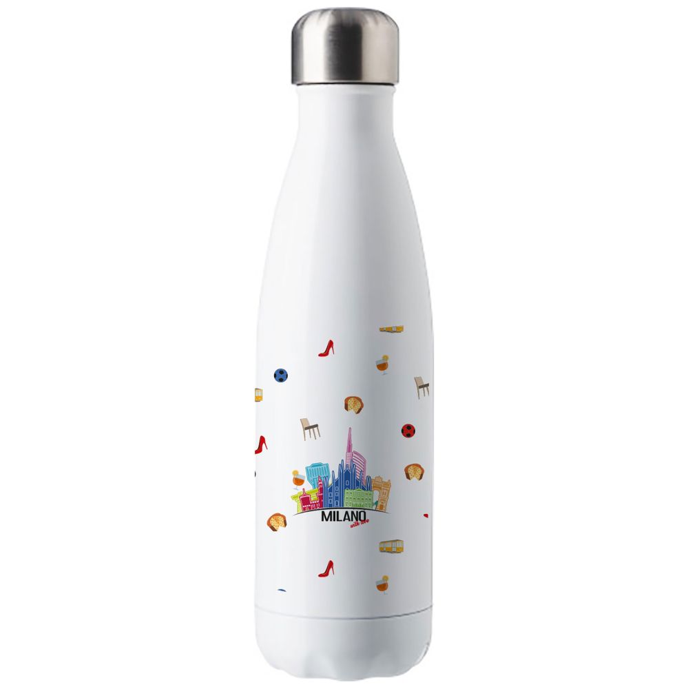 BORRACCIA BIANCA IN ACCIAIO INOX DOPPIA PARETE 500 ML MILANO WITH LOVE