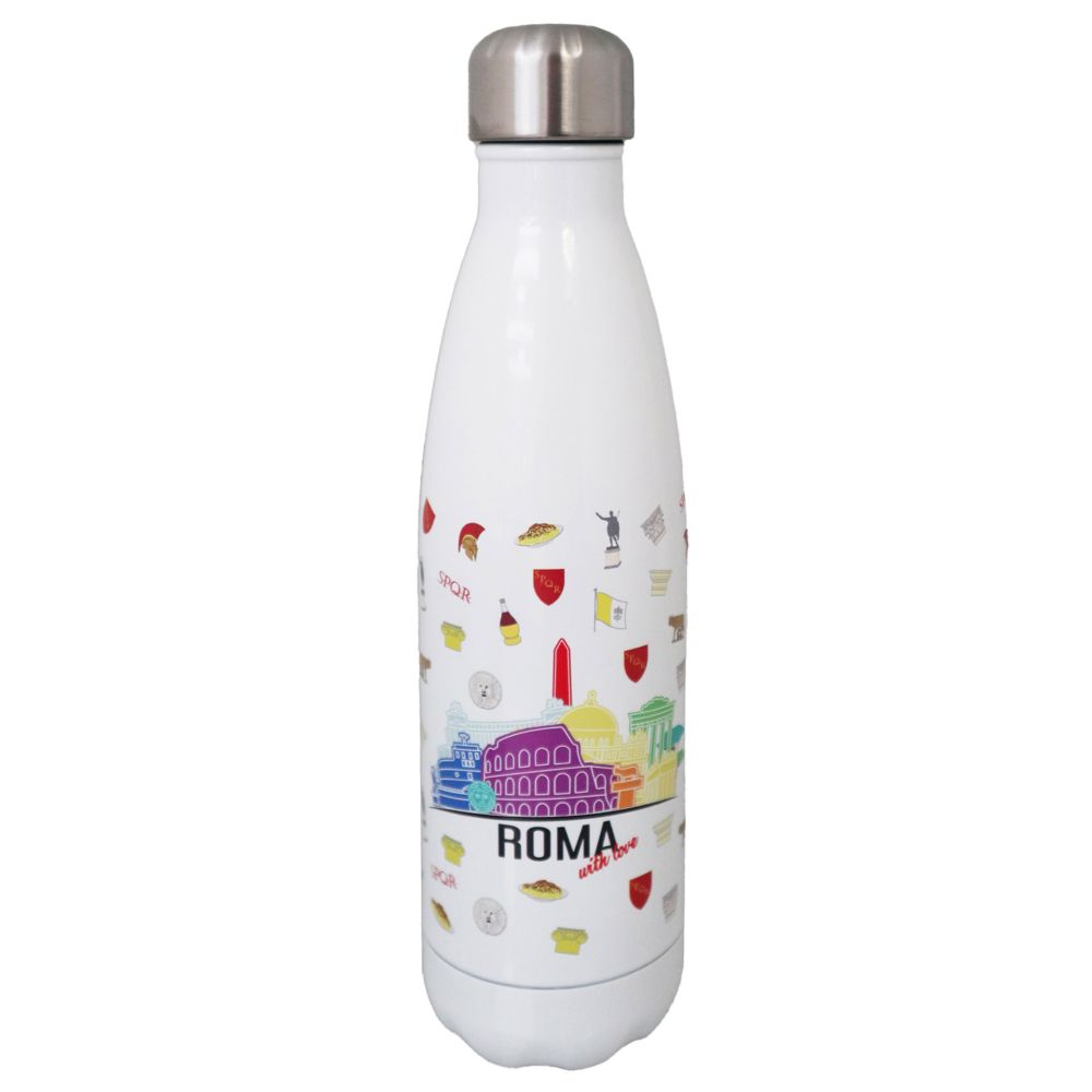 BORRACCIA BIANCA IN ACCIAIO INOX DOPPIA PARETE 500 ML ROMA WITH LOVE