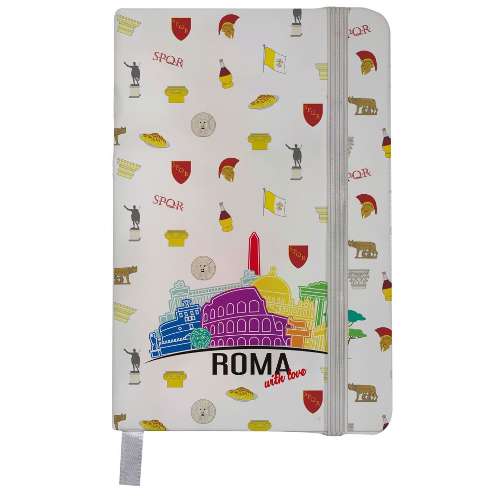 TACCUINO BIANCO A6 COPERTINA RIGIDA CON ELASTICO 14X9X1,5 CM ROMA WITH L