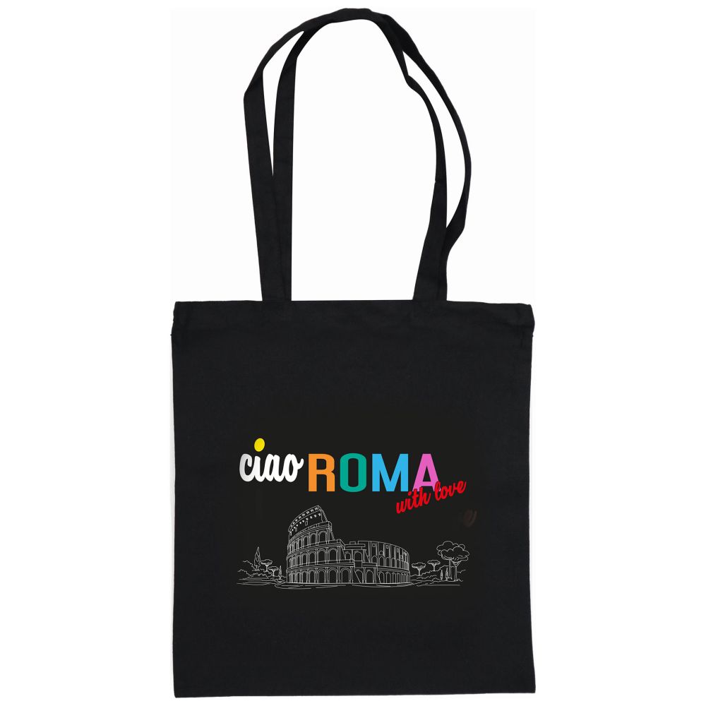 SHOPPER IN COTONE NERO 180 GR CON MANICI LUNGHI ROMA WITH LOVE