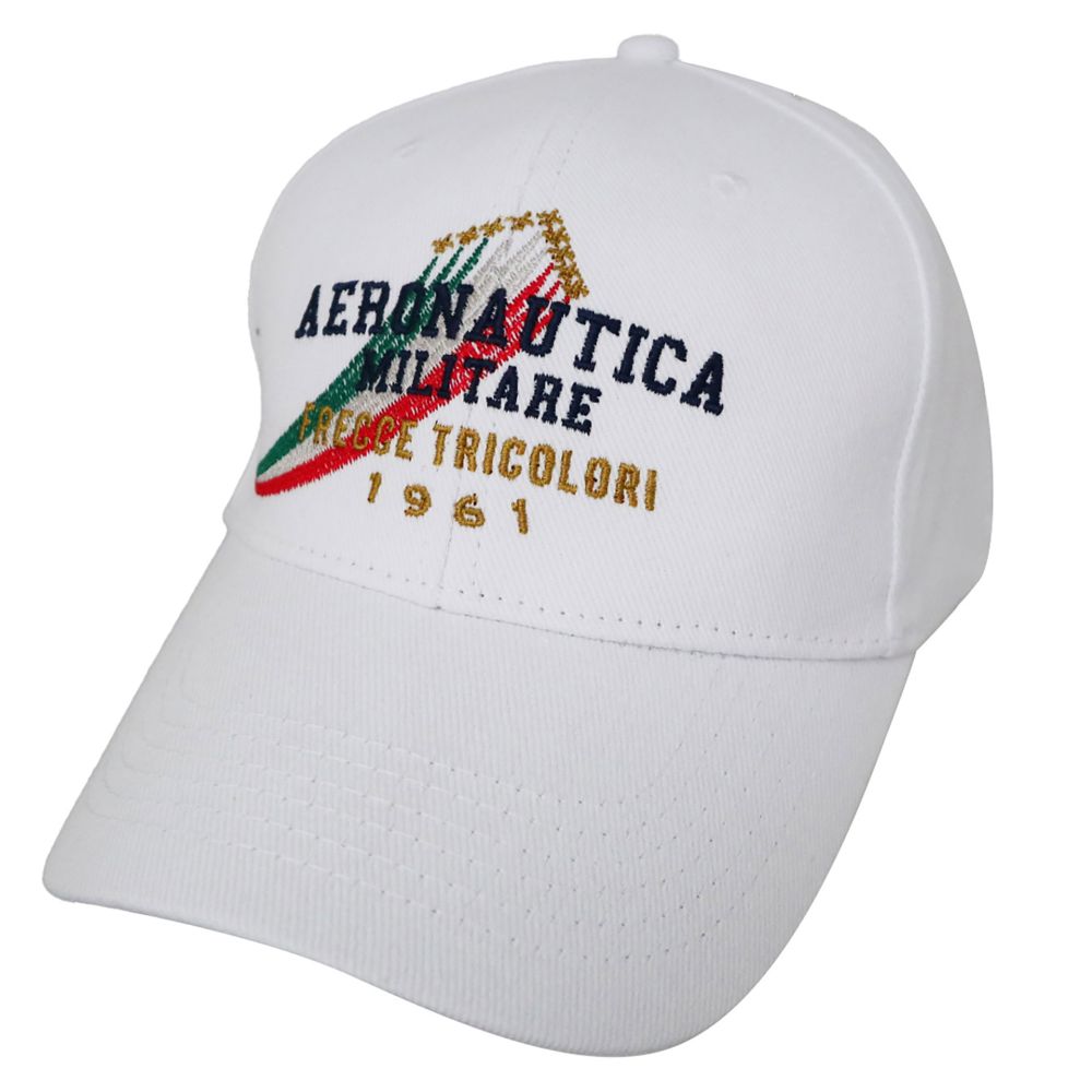 CAPPELLINO IN COTONE BIANCO LOGO FRONTALE E VISIERA FRECCE TRICOLORI