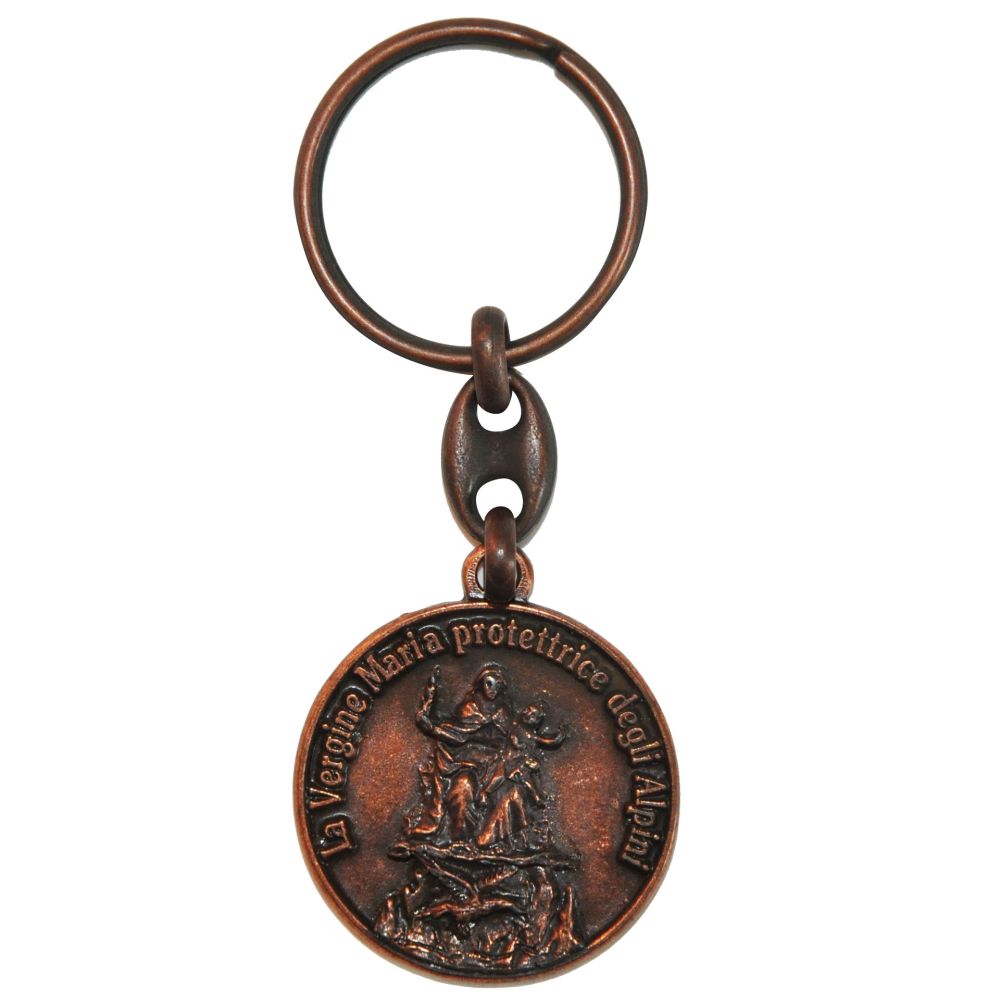 PORTACHIAVI RAME VECCHIO VERGINA MARIA PROTETTRICE DEGLI ALPINI