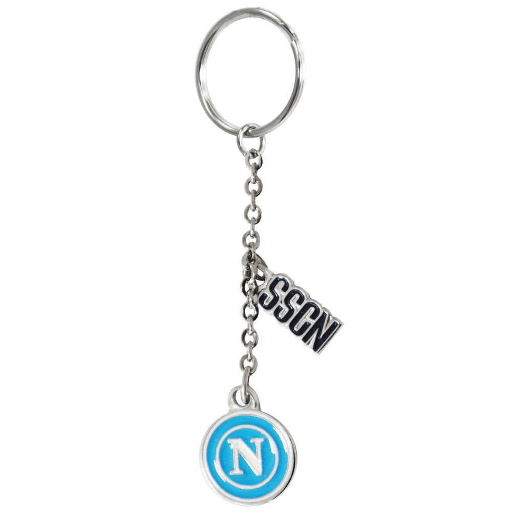 PORTACHIAVI SMALTATO LOGO BIANCO SU FONDO CELESTE CON CIONDOLO SSCN SAGO