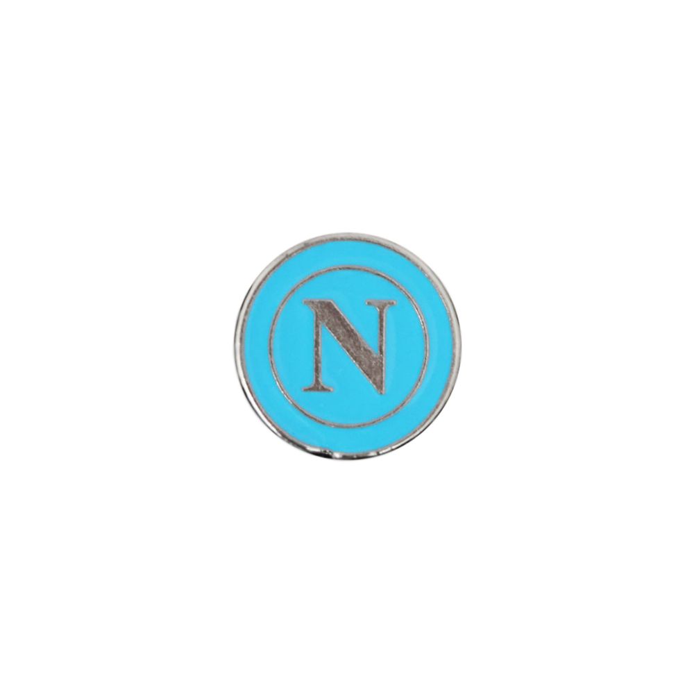 DISTINTIVO SMALTATO PICCOLO CON LOGO NAPOLI METALLICO SU FONDO CELESTE