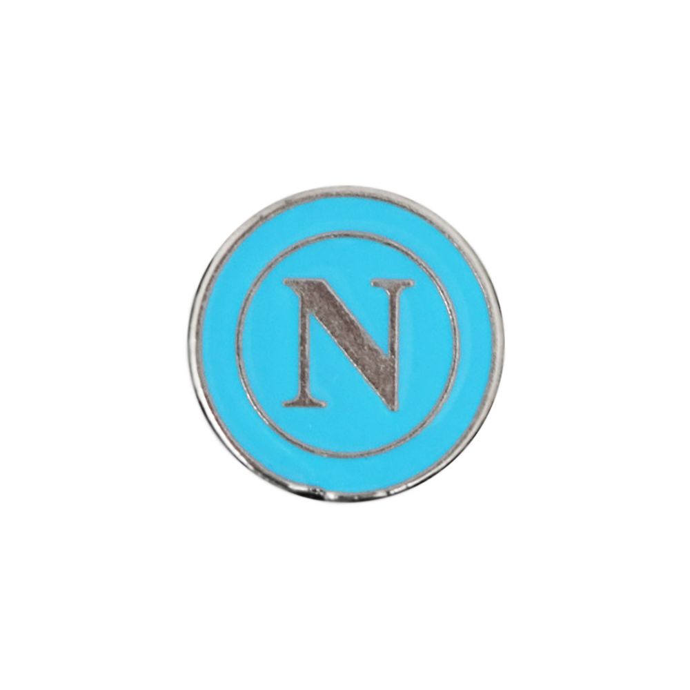DISTINTIVO SMALTATO GRANDE CON LOGO NAPOLI METALLICO SU FONDO CELESTE