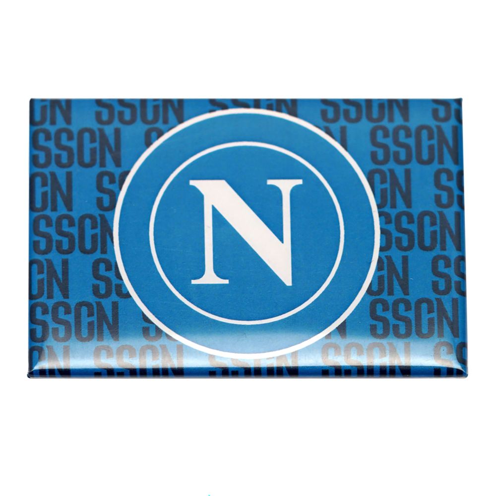 MAGNETE STAMPATO RETTANGOLARE CON LOGO NAPOLI BIANCO SU FONDO CELESTE