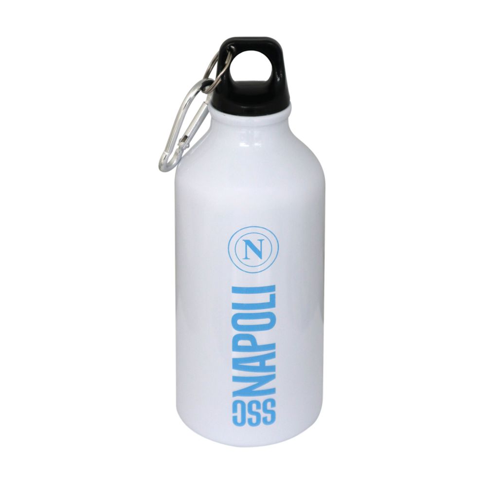 BORRACCIA BIANCA IN ALLUMINIO 400 ML CON SCRITTA SSC NAPOLI CELESTE E LO