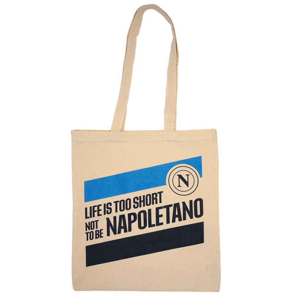 SHOPPER IN TINTA NATURALE STAMPA CELESTE/BLU SU UN LATO LIFE TO SHORT NO