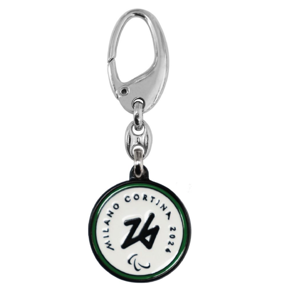 PORTACHIAVI SMALTATO TONDO PARALYMPIC EMBLEMA MONOCROMATICO BORDO VERDE