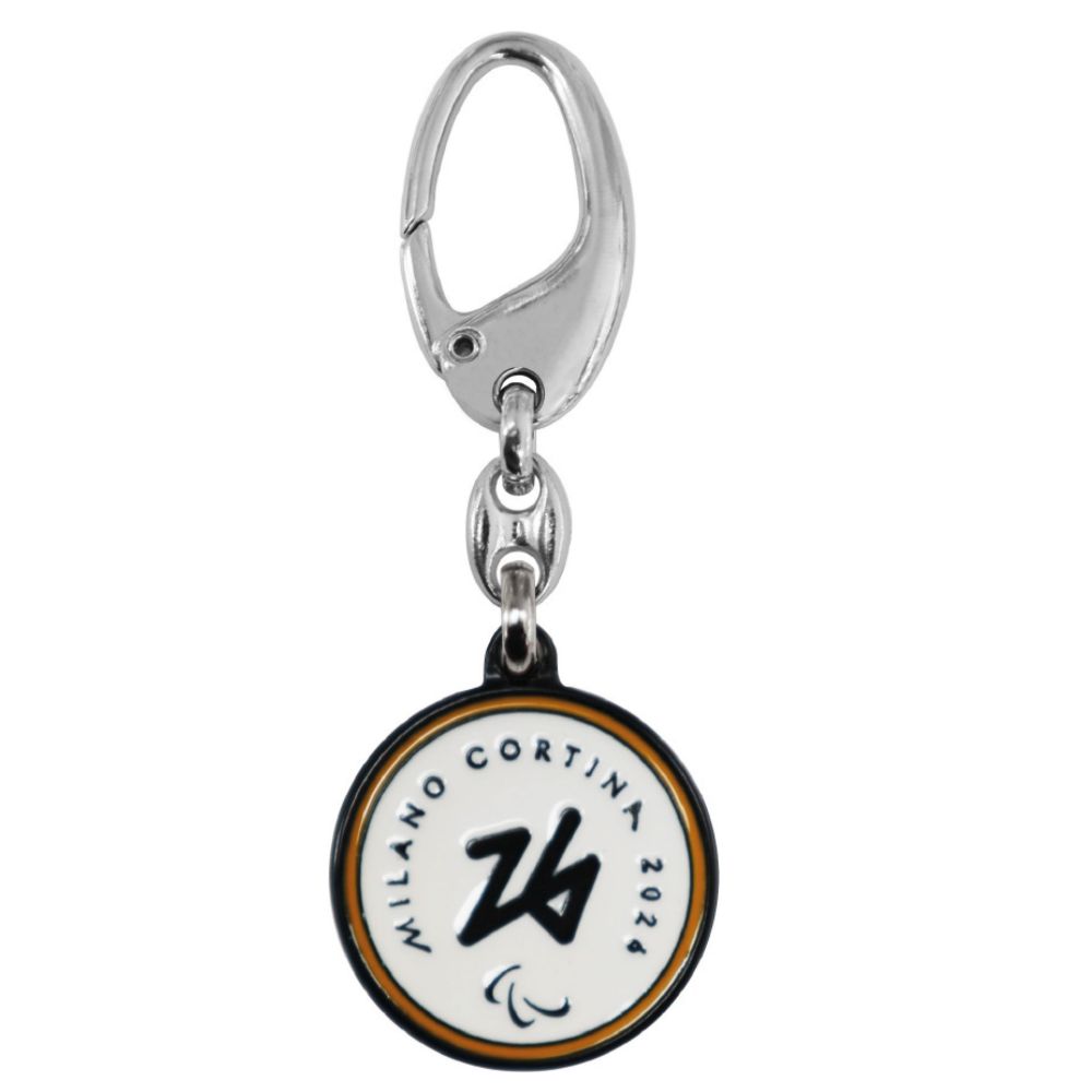 PORTACHIAVI SMALTATO TONDO PARALYMPIC EMBLEMA MONOCROMATICO BORDO GIALLO