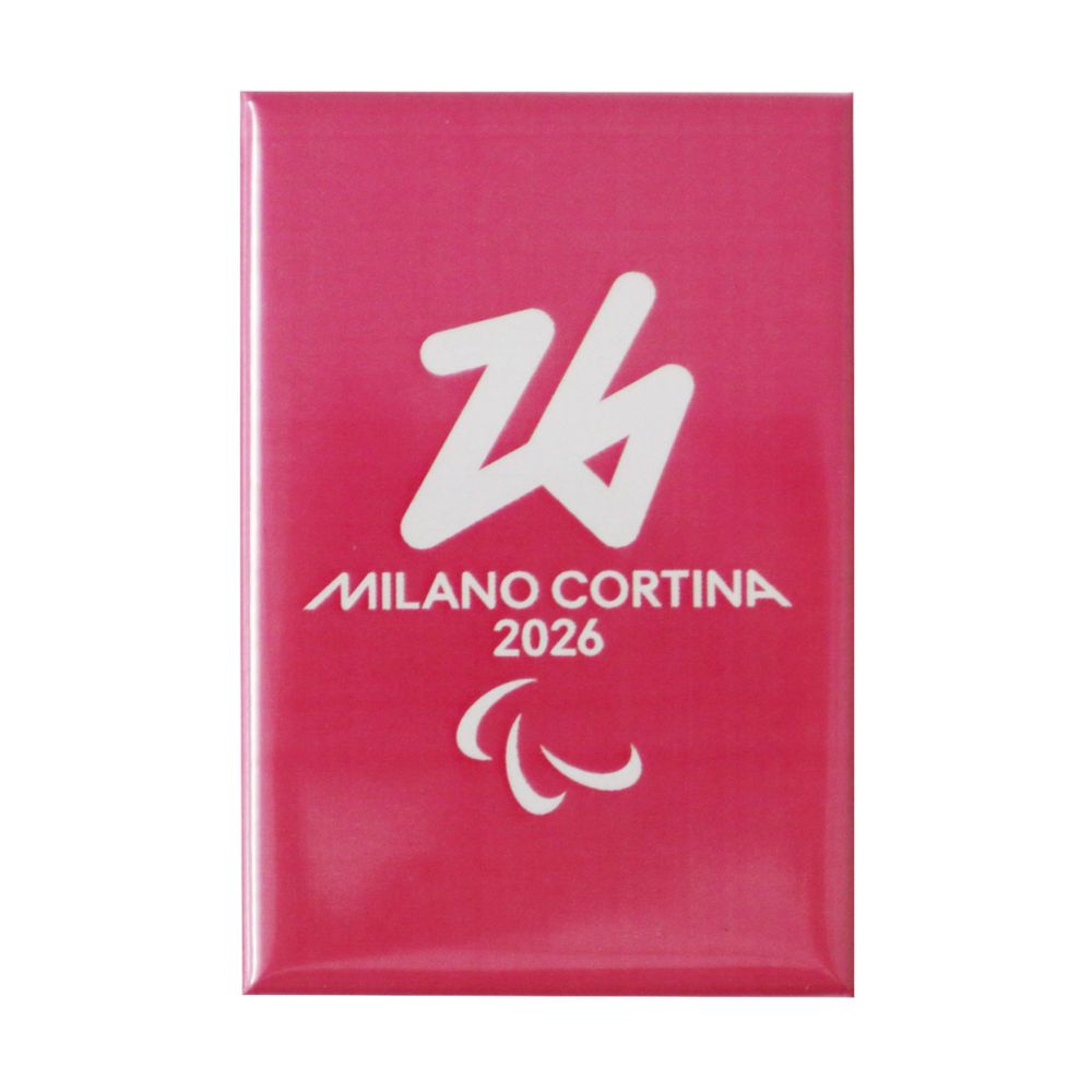 MAGNETE STAMPATO 78X53 MM PARALYMPIC EMBLEMA MONOCROMATICO FONDO ROSA