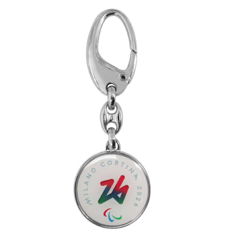 PORTACHIAVI METALLO TONDO STAMPATO PARALYMPIC EMBLEMA COLORATO FONDO BIA