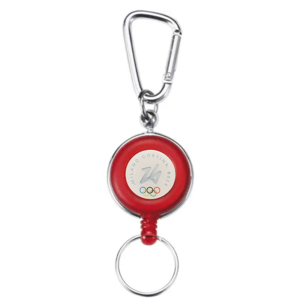 PORTA SKIPASS ABS ROSSO MOSCHETTONE OLYMPIC EMBLEMA COLORATO FONDO BIANC