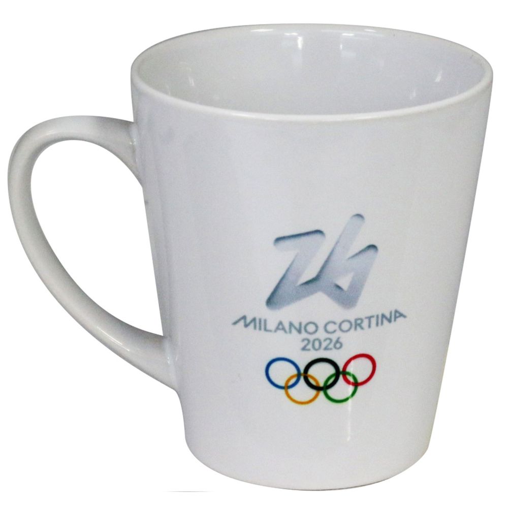 TAZZA MUG CONICA CERAMICA OLYMPIC EMBLEMA COLORATO FONDO BIANCO
