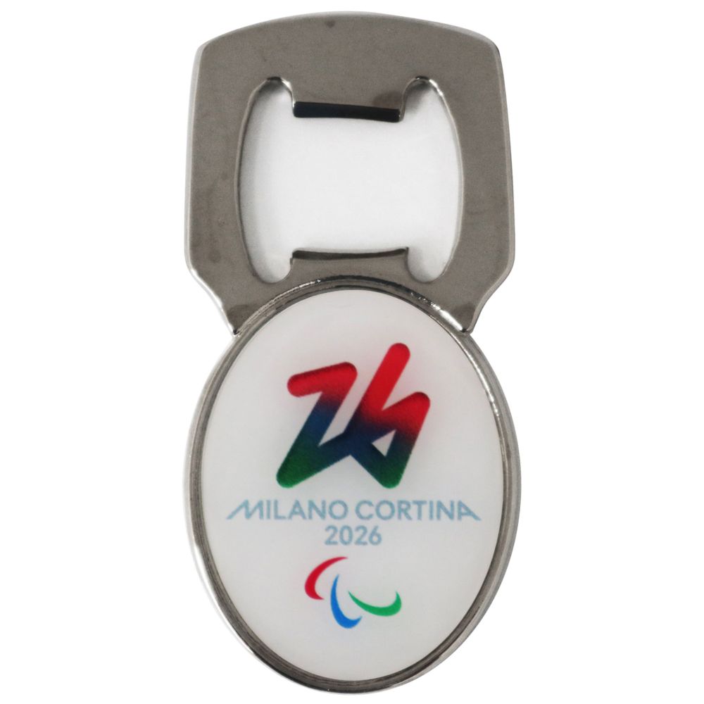 APRIBOTTIGLIE OVALE STAMPATO PARALYMPIC EMBLEMA COLORATO FONDO BIANCO
