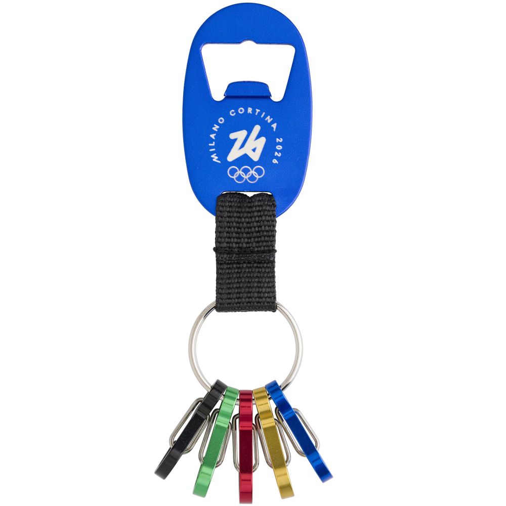 PORTACHIAVI APRIBOTTIGLIE ALLUMINIO BLU OLYMPIC EMBLEMA INCISO A LASER