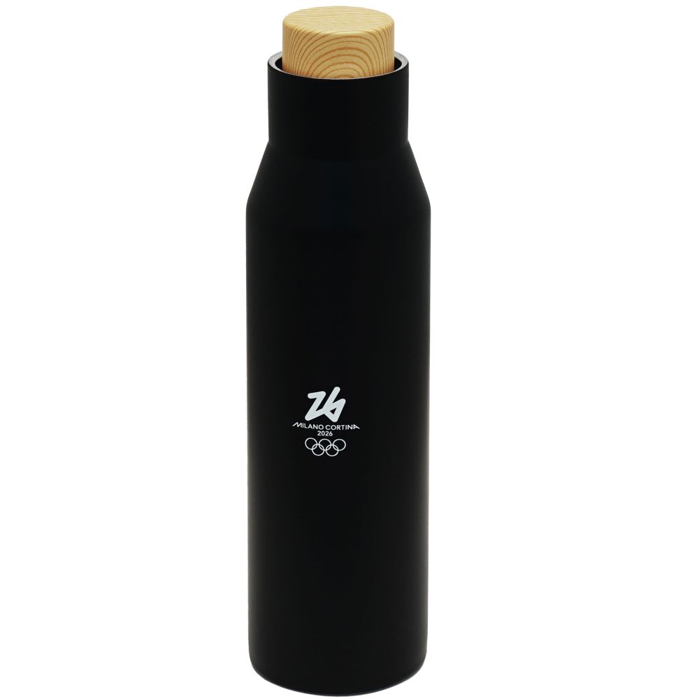 BORRACCIA TERMICA NERA TAPPO EFFETTO BAMBU' 500 ML OLYMPIC EMBLEMA LOGO