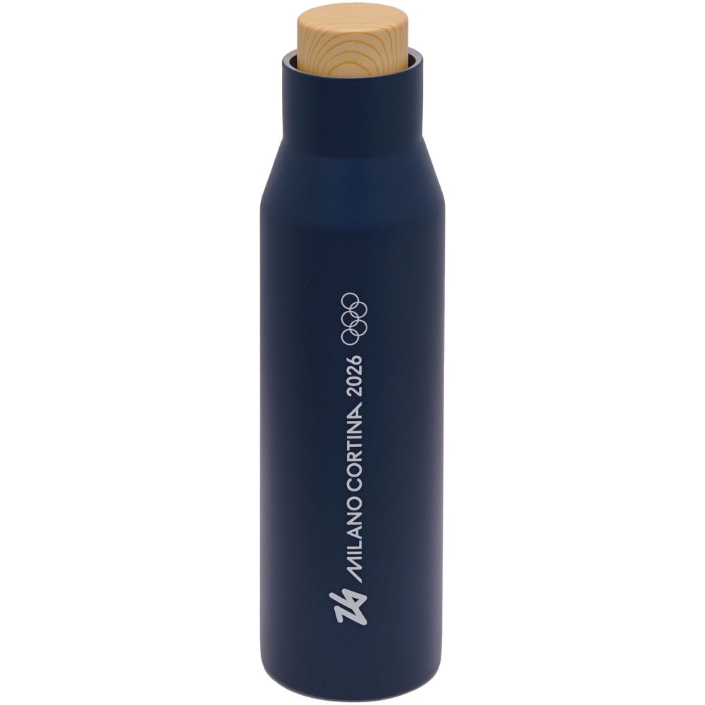 BORRACCIA TERMICA BLU TAPPO EFFETTO BAMBU' 500 ML OLYMPIC EMBLEMA SCRITT