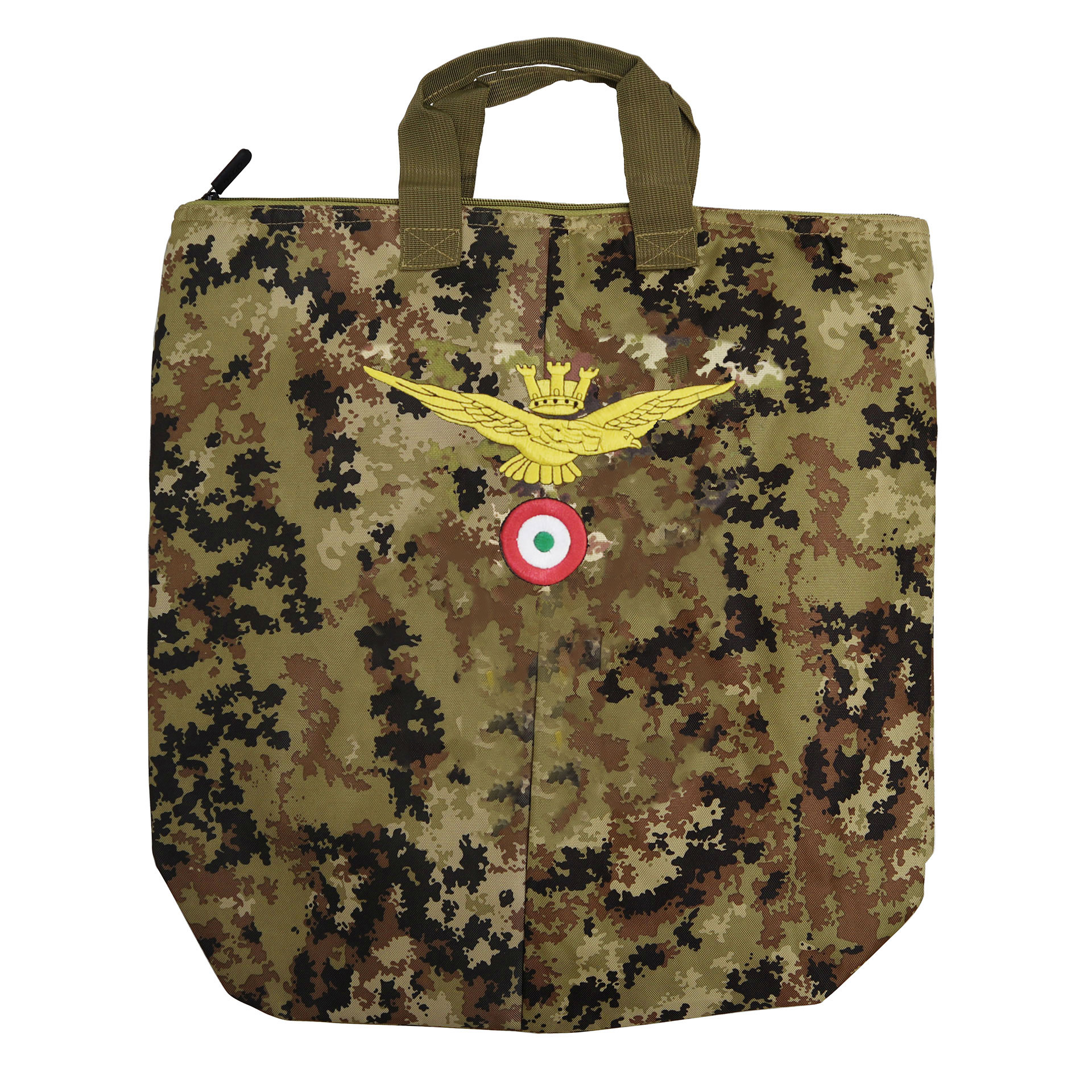 BORSA PORTACASCO MIMETICA CON LOGO RICAMATO A.M.