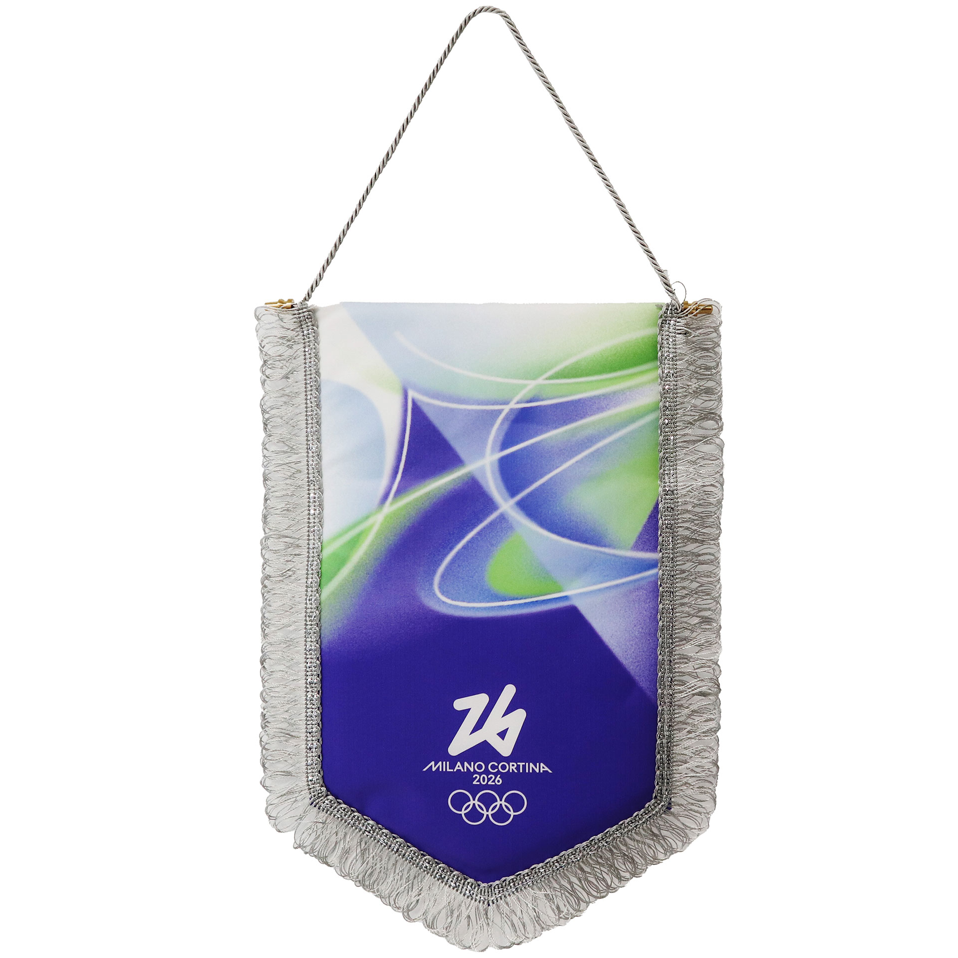 GAGLIARDETTO PENTAGONALE FRANGIA ARGENTO STAMPA OLYMPIC LOOK VERDE