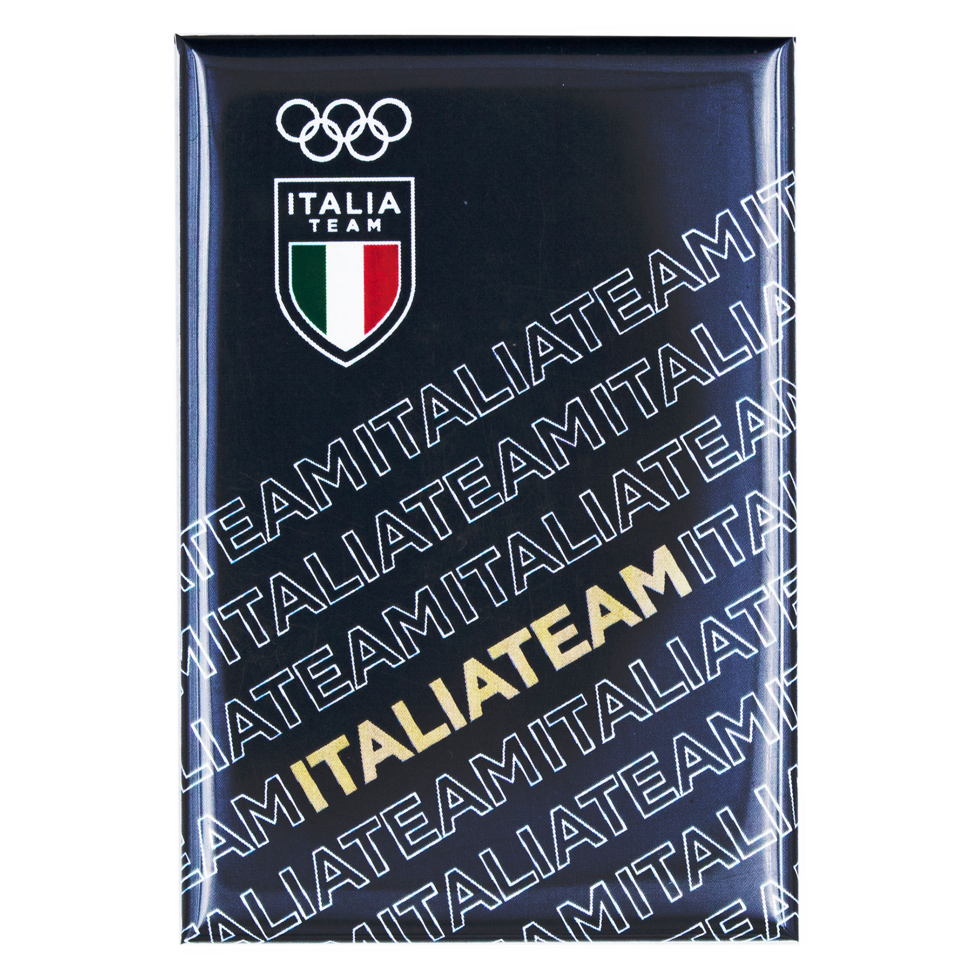 MAGNETE STAMPATO 78X53MM OLYMPIC+ITALIA TEAM EMBLEMA BIANCHI FONDO BLU C