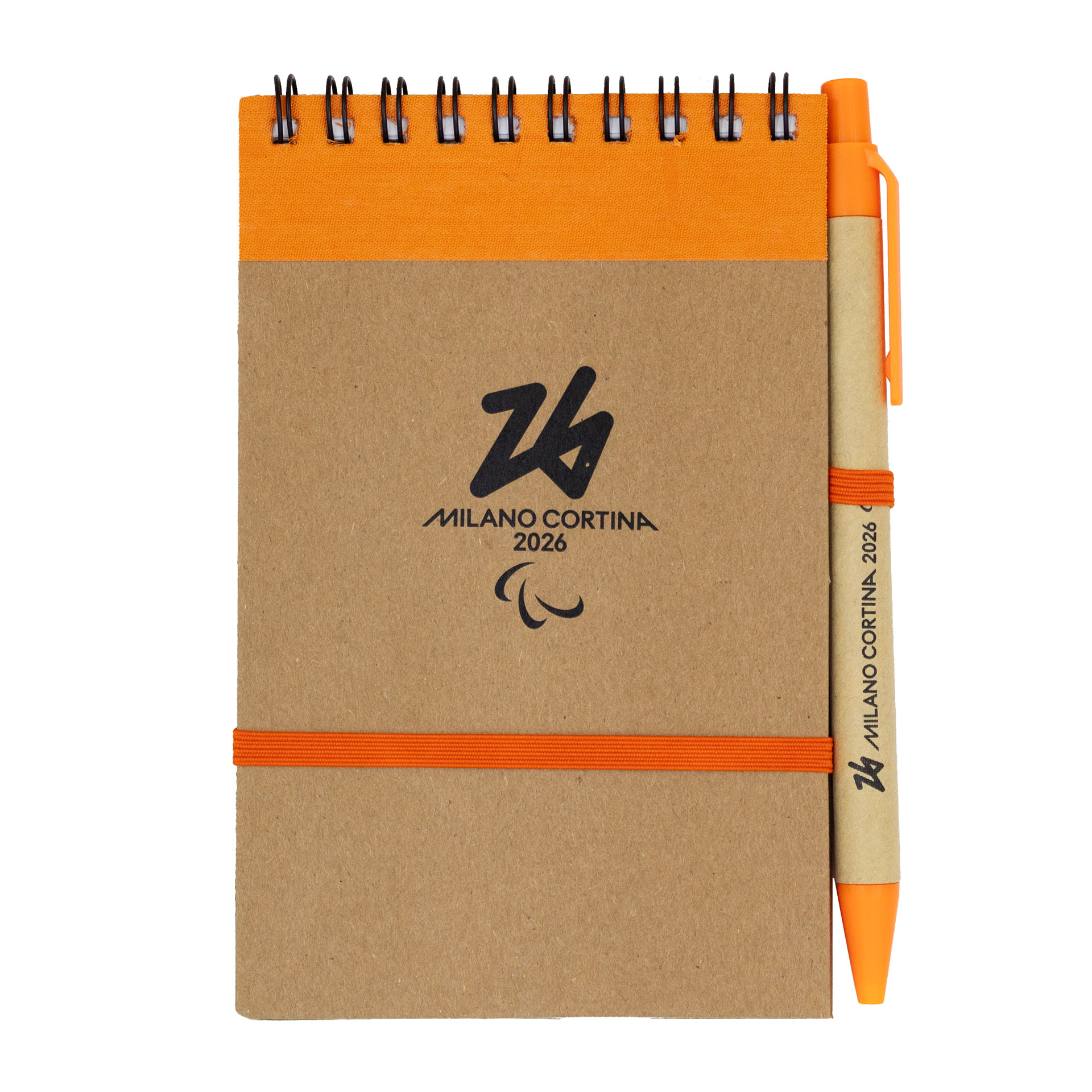 TACCUINO E PENNA IN CARTA RICICLATA DIM.10X14,5X0,8, DETTAGLI ARANCIO,70