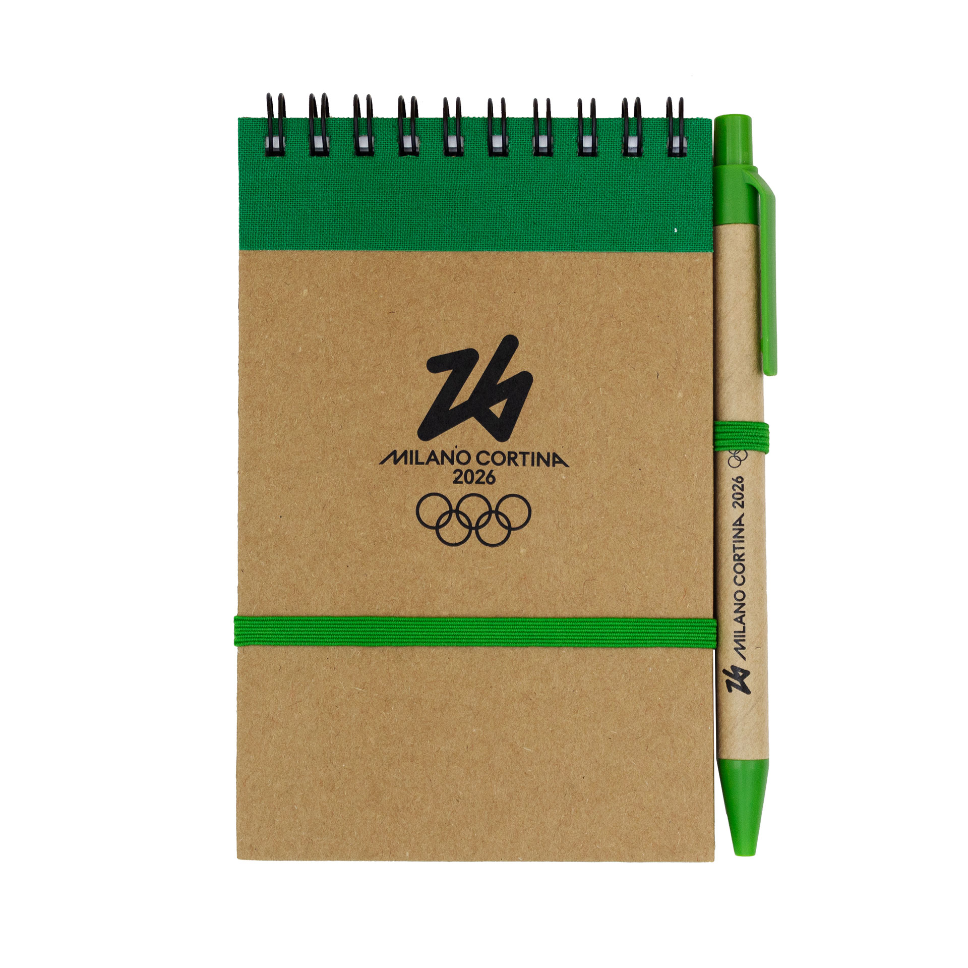 TACCUINO E PENNA IN CARTA RICICLATA DIM.10X14,5X0,8 DETTAGLI VERDI,70 PA