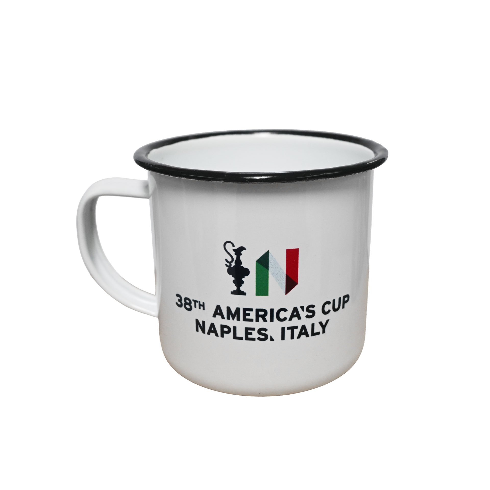 TAZZA AMERICA'S CUP 38 BIANCA CON COPPA E N TRICOLORE IN METALLO