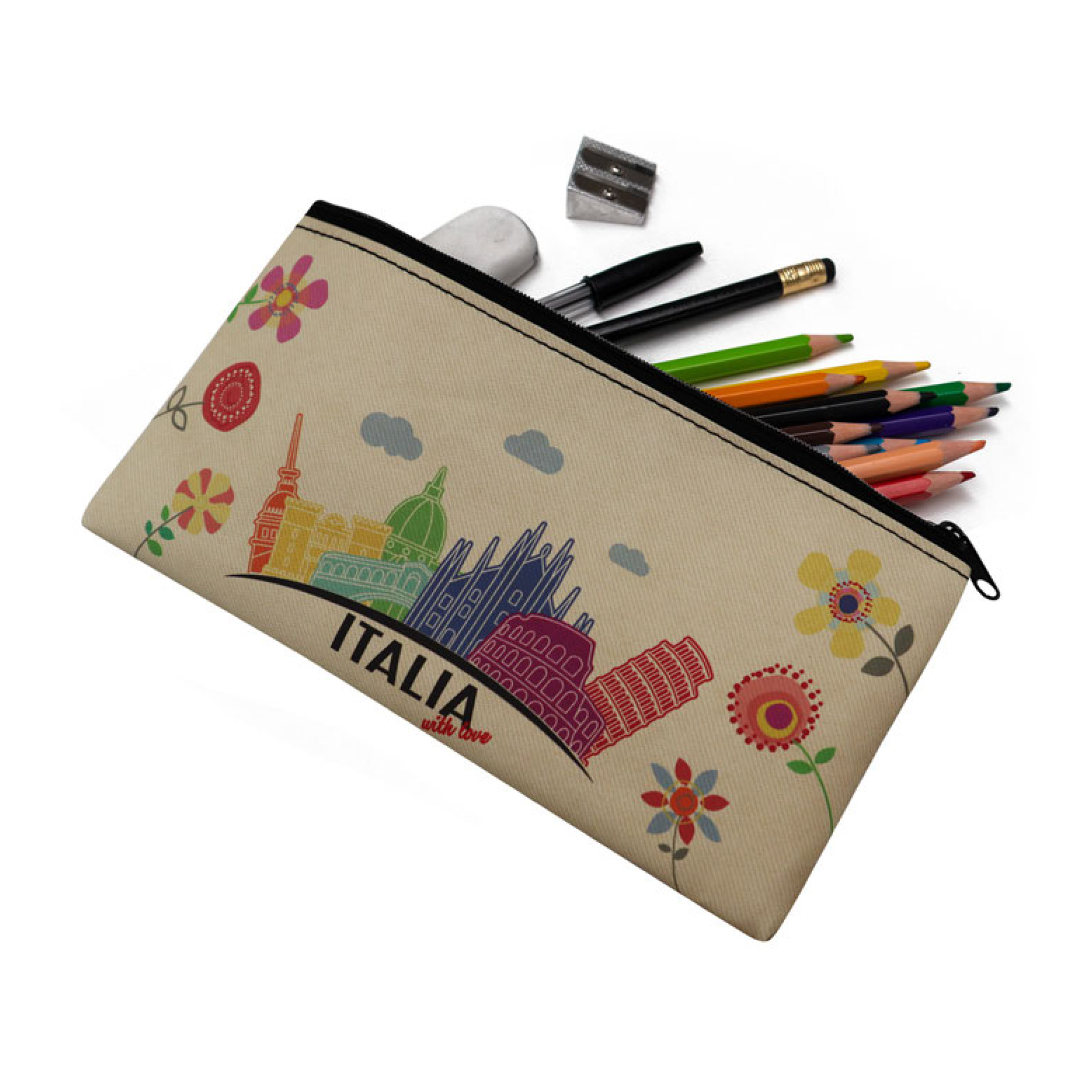 PORTAPENNE IN ECOPELLE PU BEIGE 20X9 CM ITALIA WITH LOVE