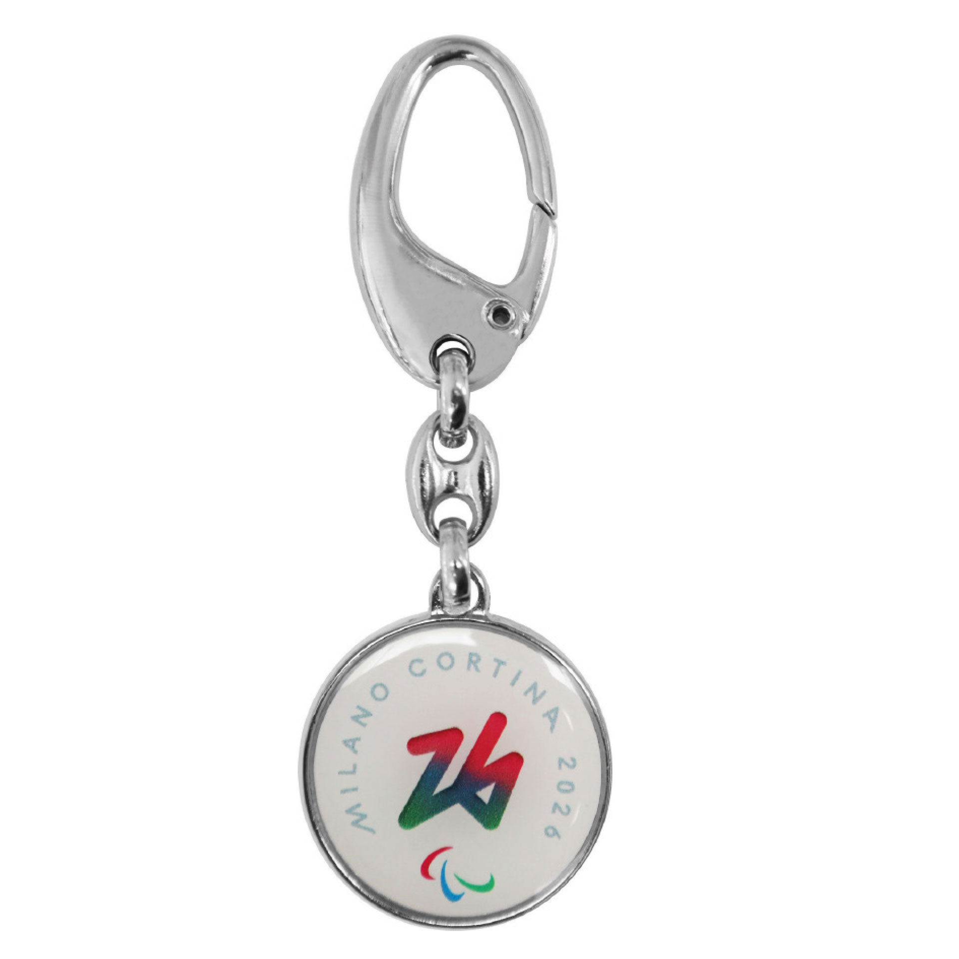 PORTACHIAVI METALLO TONDO STAMPATO PARALYMPIC EMBLEMA COLORATO FONDO BIA